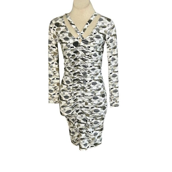 Sao Paulo Black White Gray Ruched Bodycon Long Sleeve Dress Size 6 - Picture 1 of 11